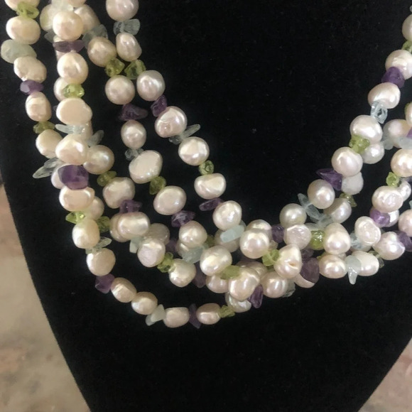 Ross Simons Pearl Amethyst Peridot 5 Strand Choker - Picture 3 of 7
